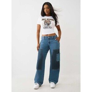 True Religion Reverse Denim Carpenter Jeans Women 27 Wide Leg NWT